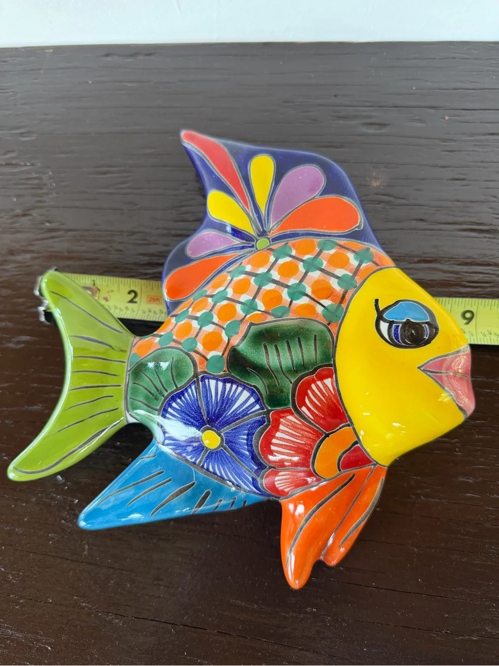 Hand-Painted Colorful Talavera  Fish Wall Décor - Yellow & Multicolor
